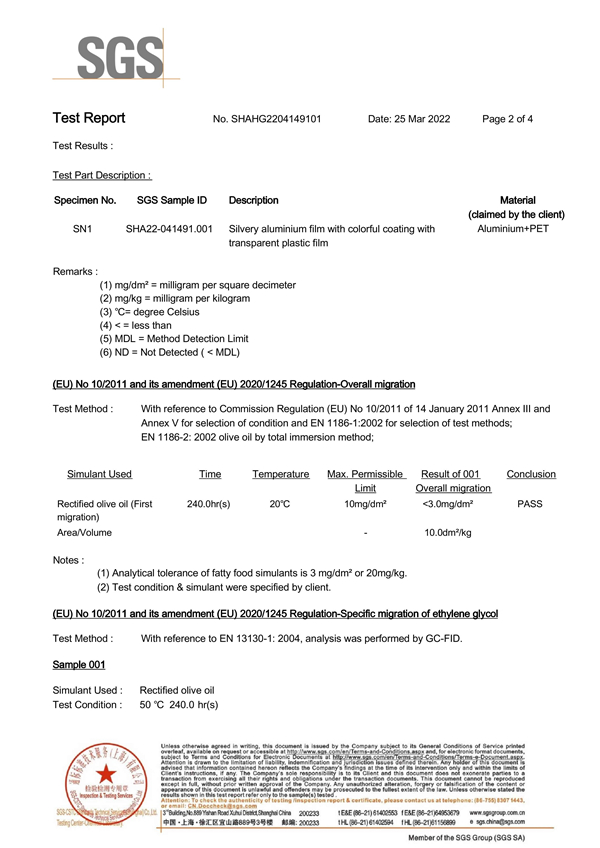SGS英文检测报告